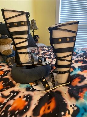 Fergie Black Studded Gladiator Knee-High Sandals
